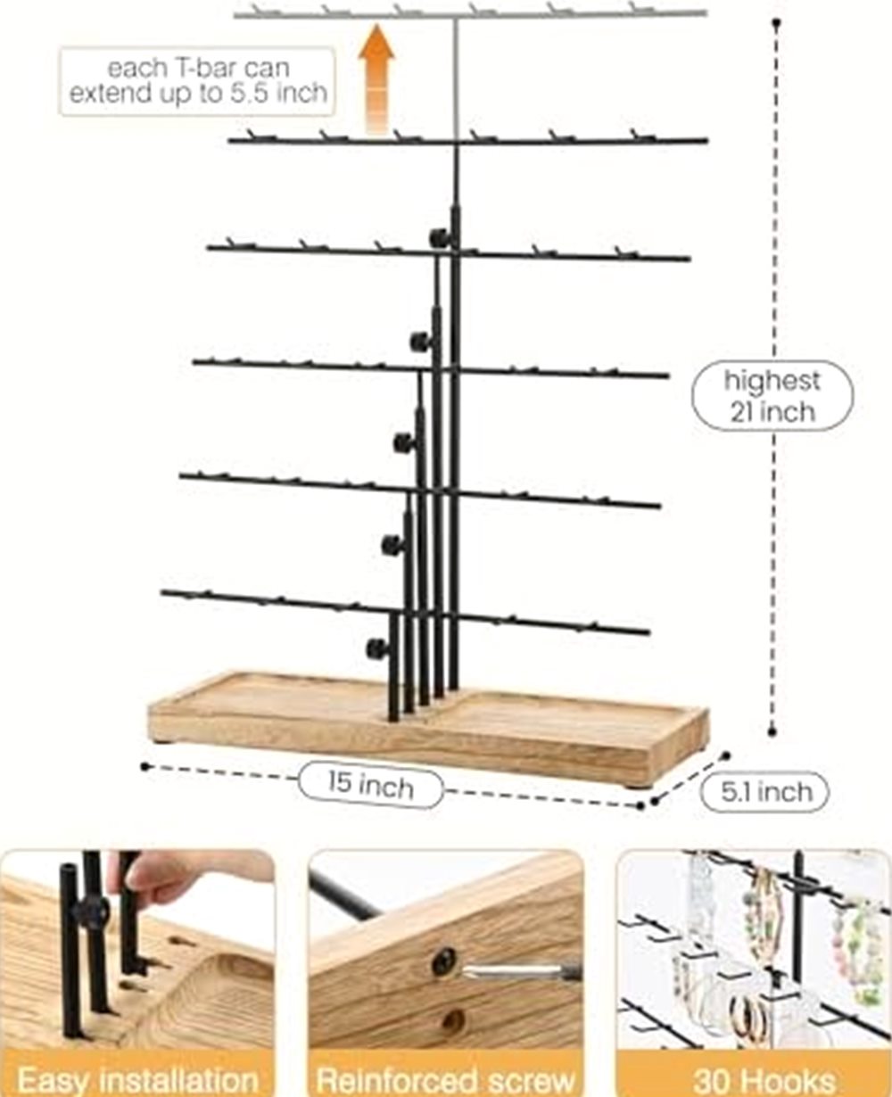 Earring Display Stand, Adjustable 30 Hooks — photo 5 of 6