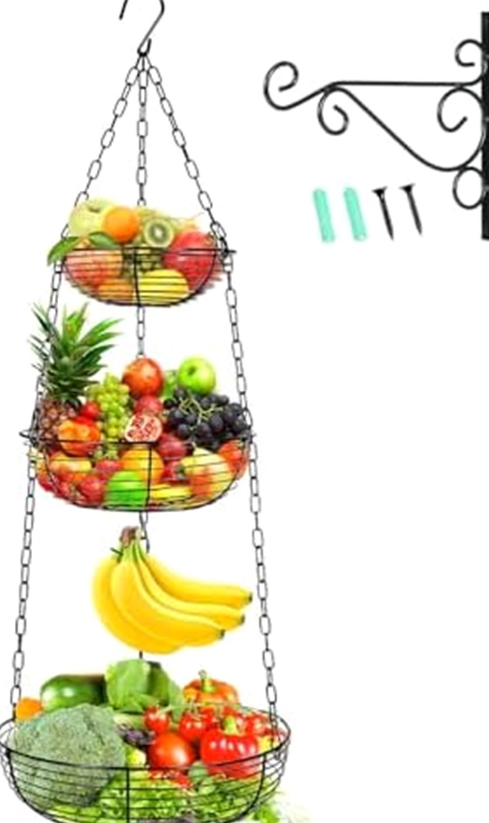 3-Tier Hanging Fruit Basket with Banana Hook — photo 2 of 7