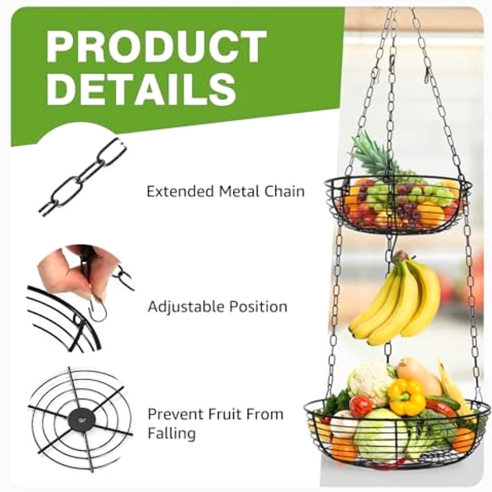 3-Tier Hanging Fruit Basket with Banana Hook — photo 6 of 7